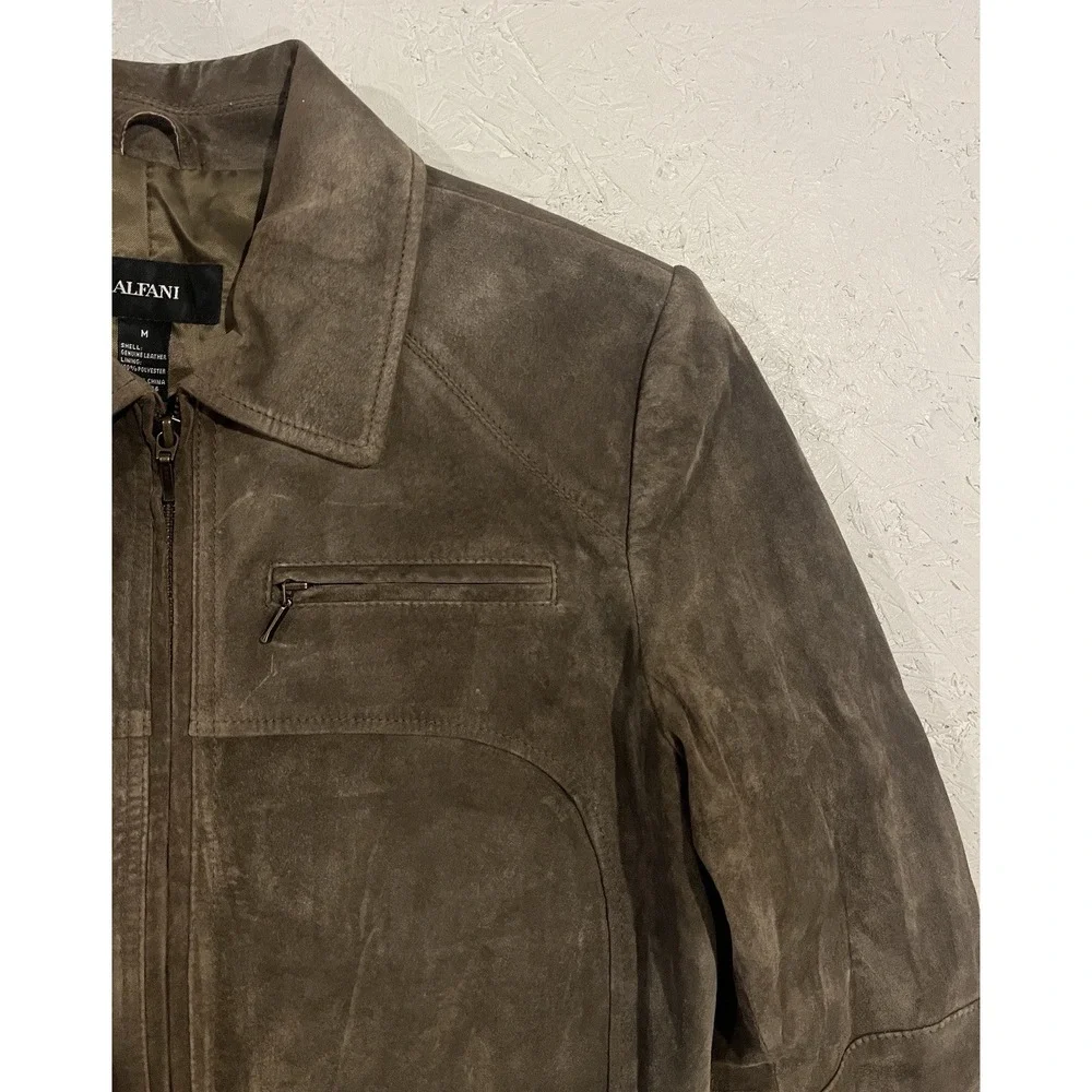 ALFANI WOMEN'S GENUINE LEATHER SUEDE OLIVE GREEN JACKET SIZE‎ MEDIUM POCKETS ZIP